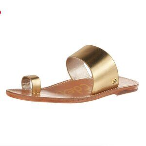 Sam Edelman Maxy Dark Gold Slip On Toe Ring Open Toe Leather Flat Slides Sandals